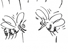 Drawing of two talking bees.